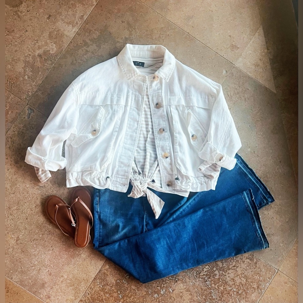 [BLANKNYC] White Cotton Linen "Great Catch" Jean Utility Jacket  M EUC